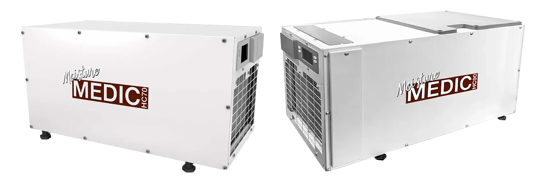 Two portable air conditioners side by side on a white background. Two portable air conditioners side by side on a white background.